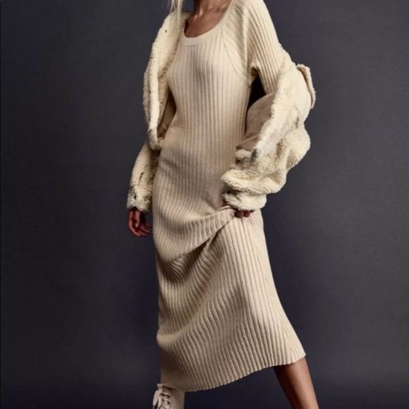 Free People Dresses & Skirts - Free People Beach Walk About Maxi Dress Ribbed Knit Form Fitting Ivory